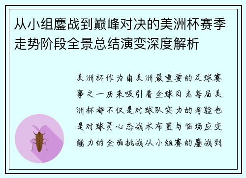 从小组鏖战到巅峰对决的美洲杯赛季走势阶段全景总结演变深度解析